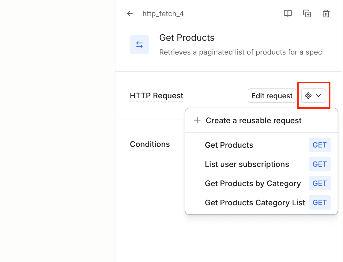 Selecting a request template.